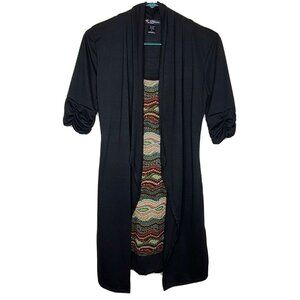 Delirious Dress Womens Medium Black Print Knit Layered Sheath Stretch Casual